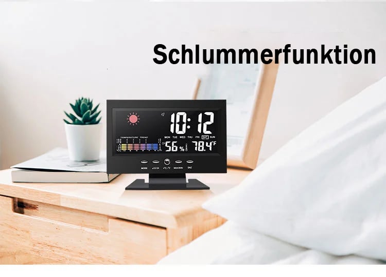 🔥bestes Geschenk-50% Rabatt🔥Digitaler LED-Temperatur- und Luftfeuchtigkeitsmonitor, Wettervorhersage, LED-Tischwecker