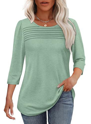 💕Kaufen Sie zwei Stücke mit 5% Rabatt👚Damen T-Shirt mit Faltendetails und 3/4-Ärmeln im lässigen Stil🌞