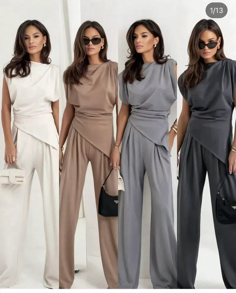 Elegante set de dos partes de una sola color para mujeres