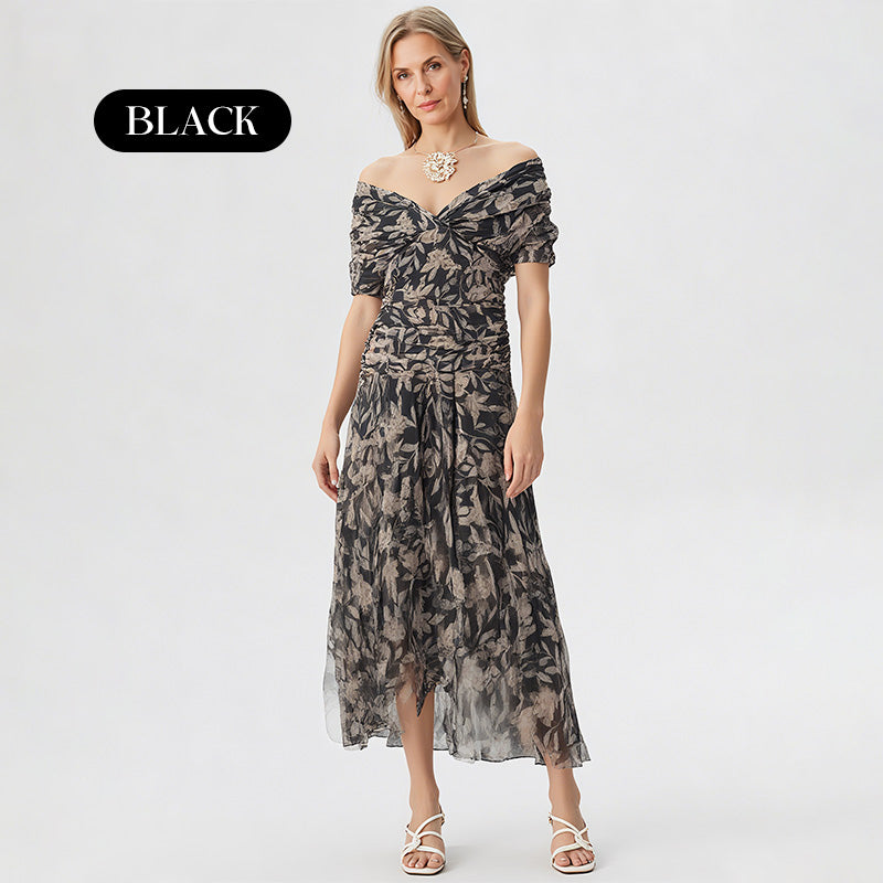 🌸Neuerscheinung 50% RABATT💖 Damen Trägerlos-Kleid mit V-Ausschnitt und Druck