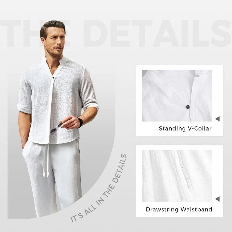šBIG SALEšMen's Trendy Cotton Linen Top & Pants Two-Piece Set