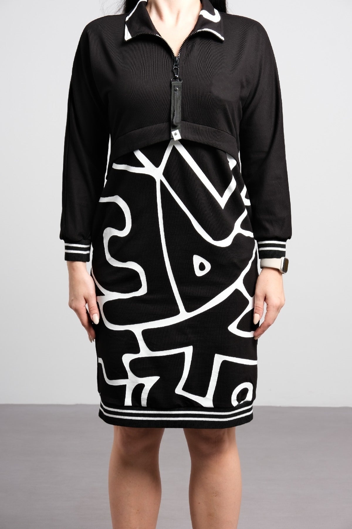 54% de descuento💥 Vestido casual ajustado con estampado y cremallera para mujer