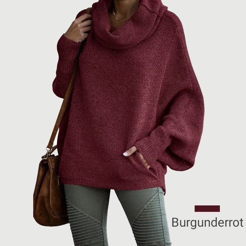 🔥Herbstangebote 50% Rabatt🍂Damen Fledermausärmel Pullover mit Rollkragen und Taschen
