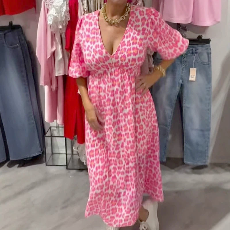 🏖️Sommer-Sonderverkauf 50% Rabatt!!🎀Damenkleid mit V-Ausschnitt und Druck