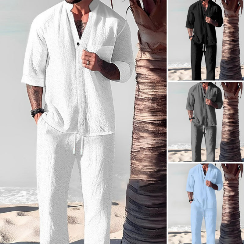 šBIG SALEšMen's Trendy Cotton Linen Top & Pants Two-Piece Set