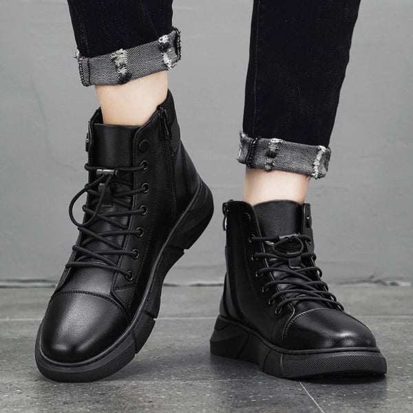 đSchwarze lĂ€ssige, vielseitige Herren-Stiefeletten aus echtem Leder