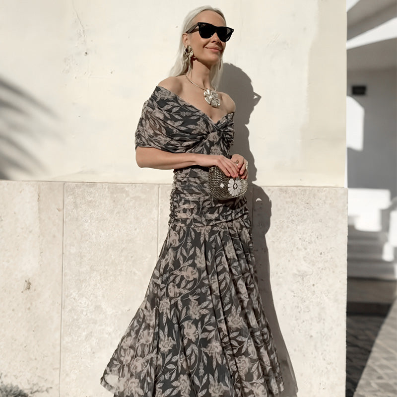 🌸Neuerscheinung 50% RABATT💖 Damen Trägerlos-Kleid mit V-Ausschnitt und Druck