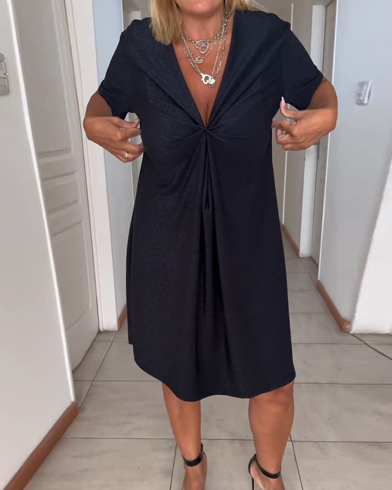 🔥Nuevos productos 2025🔥Vestido torcido con cuello en V y mangas cortas