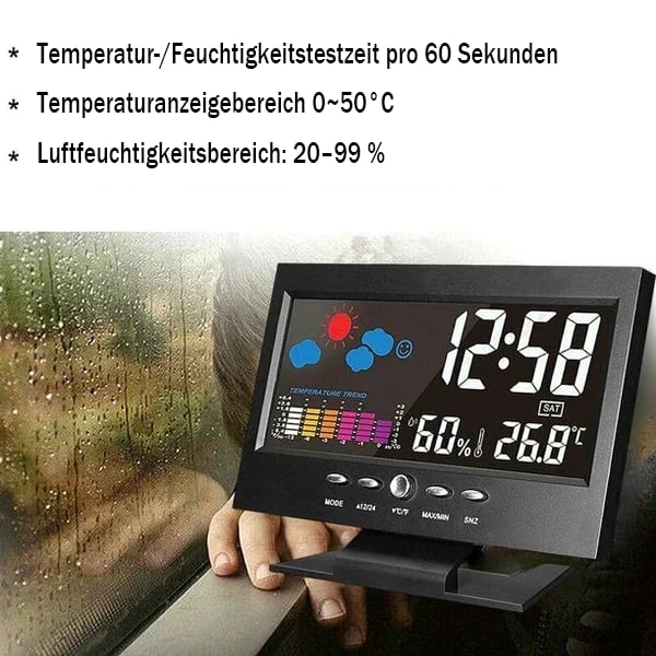 🔥bestes Geschenk-50% Rabatt🔥Digitaler LED-Temperatur- und Luftfeuchtigkeitsmonitor, Wettervorhersage, LED-Tischwecker