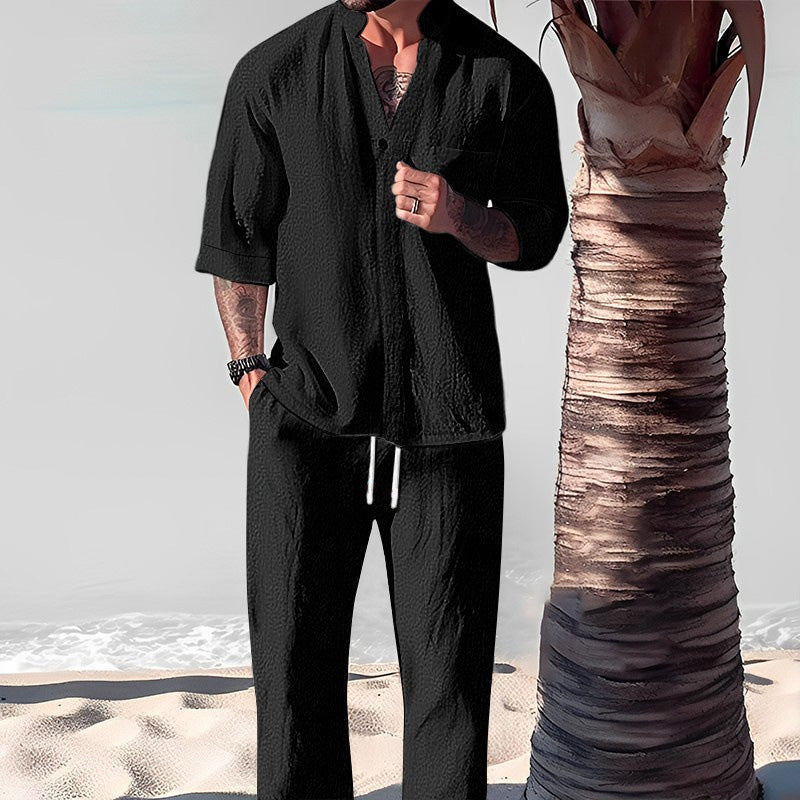 šBIG SALEšMen's Trendy Cotton Linen Top & Pants Two-Piece Set