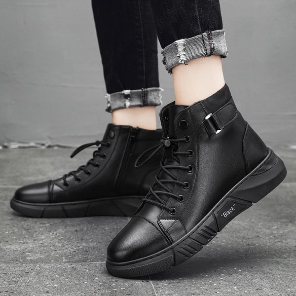 đSchwarze lĂ€ssige, vielseitige Herren-Stiefeletten aus echtem Leder