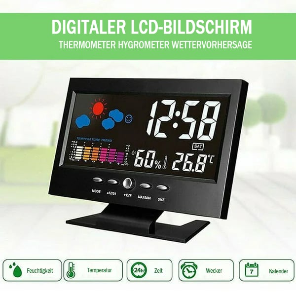 🔥bestes Geschenk-50% Rabatt🔥Digitaler LED-Temperatur- und Luftfeuchtigkeitsmonitor, Wettervorhersage, LED-Tischwecker