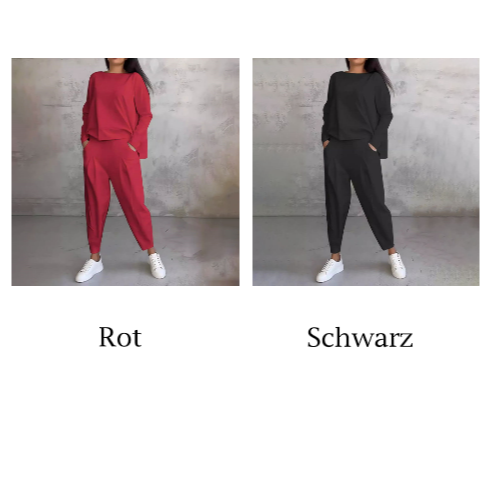 🔥Conjunto de 2 piezas de top y pantalón con cuello redondo y mangas largas