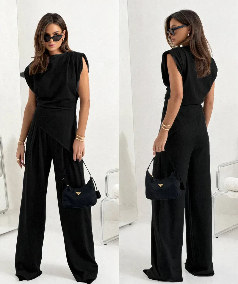 Elegante set de dos partes de una sola color para mujeres