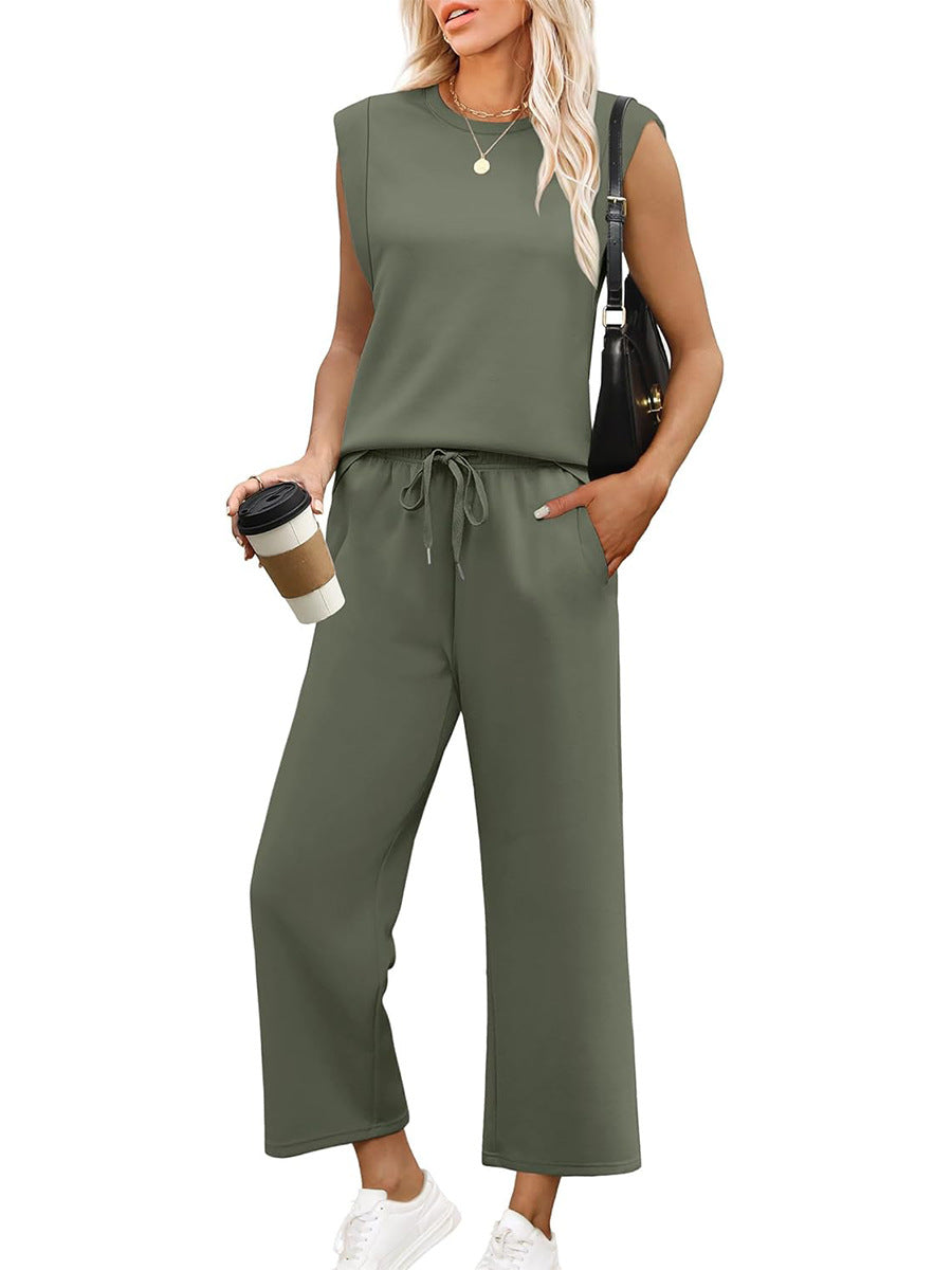 🌺Novedades 2025: 49 % de descuento🌺Conjunto de dos piezas con top y pantalones cortos de pierna ancha y mangas cortas informales para mujer 2025