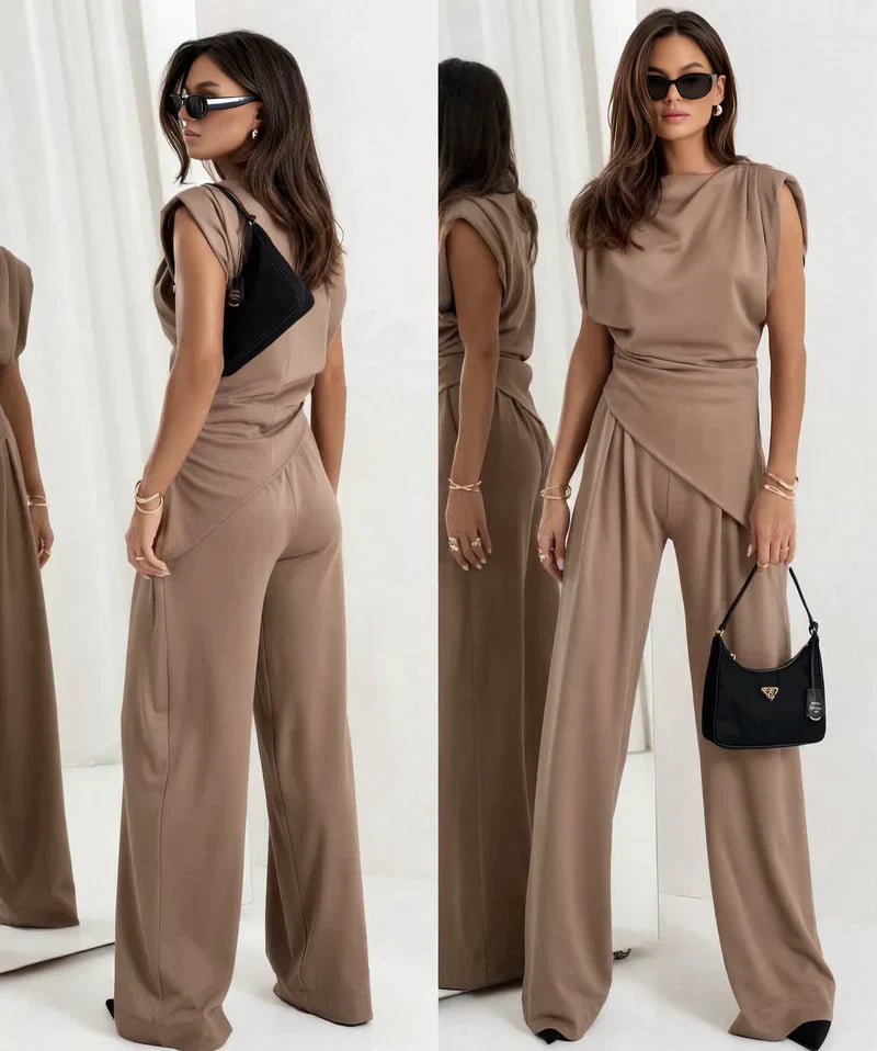 Elegante set de dos partes de una sola color para mujeres