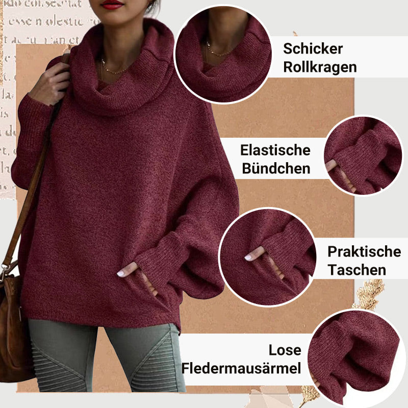 🔥Herbstangebote 50% Rabatt🍂Damen Fledermausärmel Pullover mit Rollkragen und Taschen