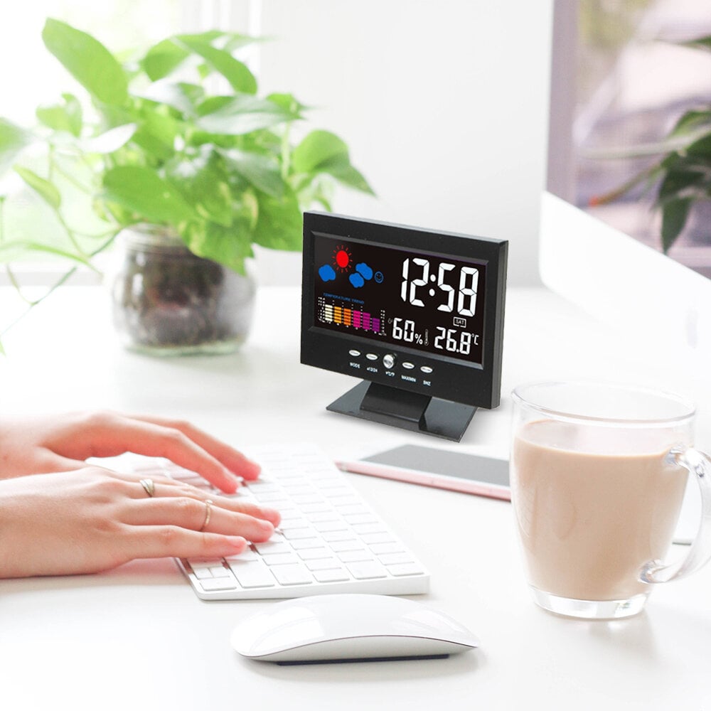 🔥bestes Geschenk-50% Rabatt🔥Digitaler LED-Temperatur- und Luftfeuchtigkeitsmonitor, Wettervorhersage, LED-Tischwecker