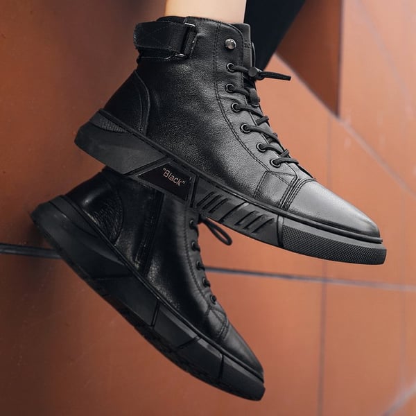 đSchwarze lĂ€ssige, vielseitige Herren-Stiefeletten aus echtem Leder