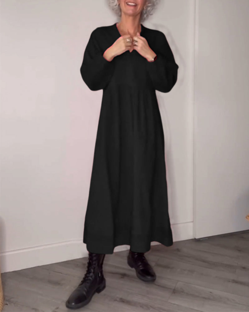 🎁Heiße Neuankömmlinge💃 Elegantes Kleid mit V-Ausschnitt und langen Ärmeln
