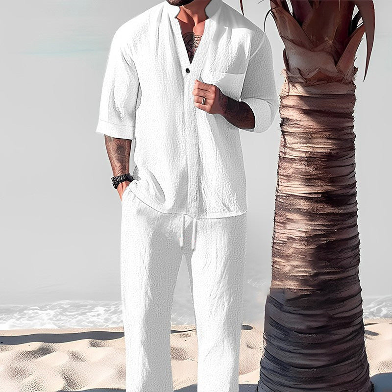 šBIG SALEšMen's Trendy Cotton Linen Top & Pants Two-Piece Set