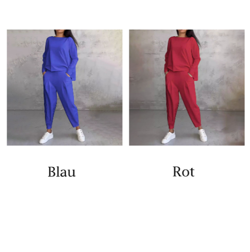 🔥Conjunto de 2 piezas de top y pantalón con cuello redondo y mangas largas