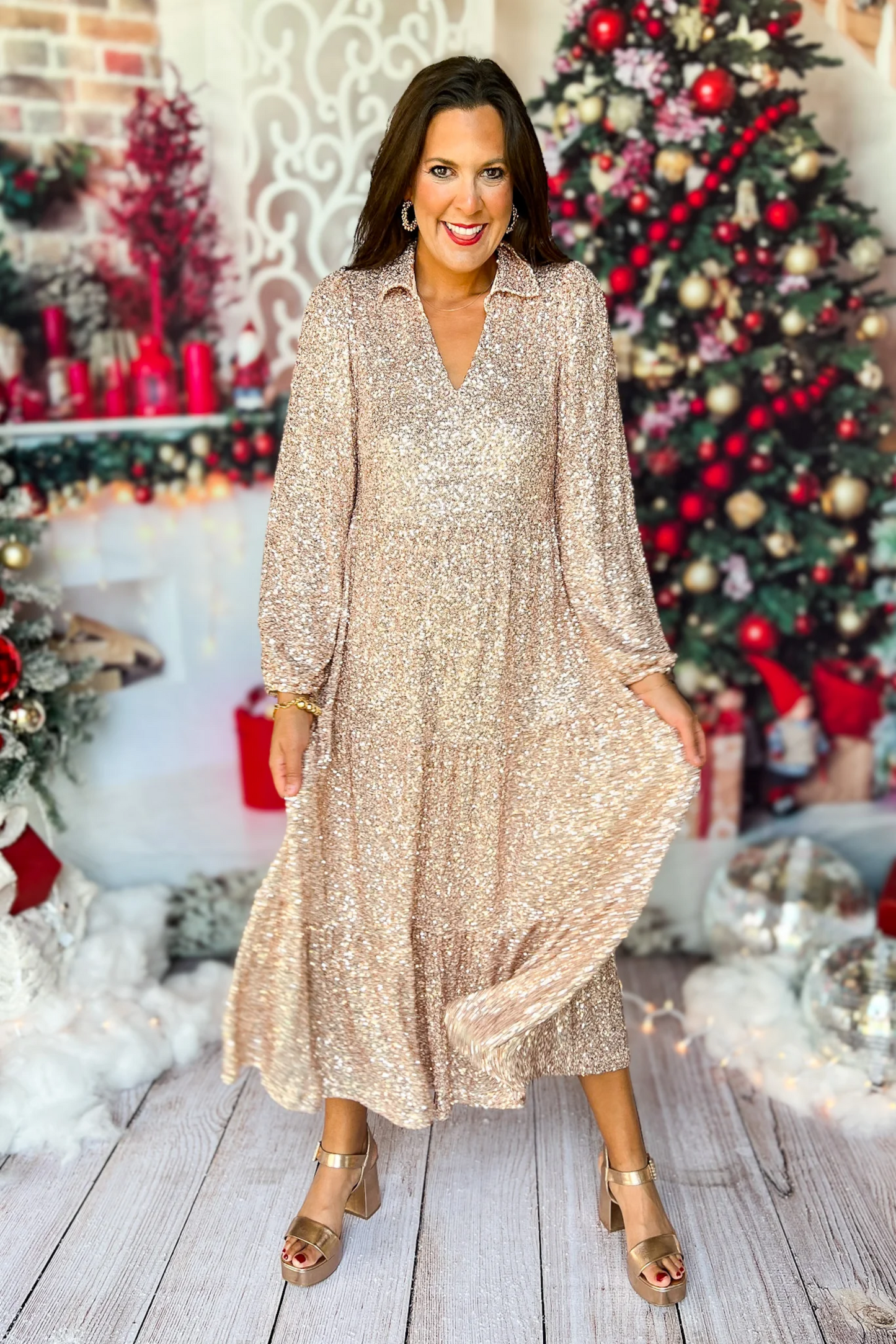 Elegante vestido de lentejuelas maxi