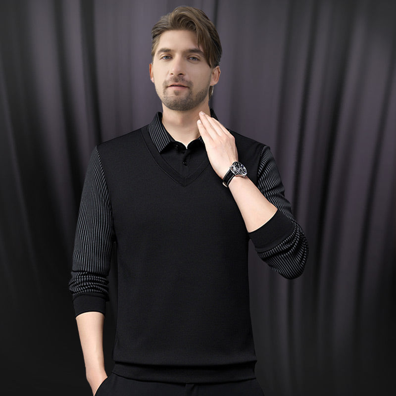 🔥Kaufen Sie 2 Gratis Versand🔥Gestreiftes Revers Fake Zweiteiliges Hemd