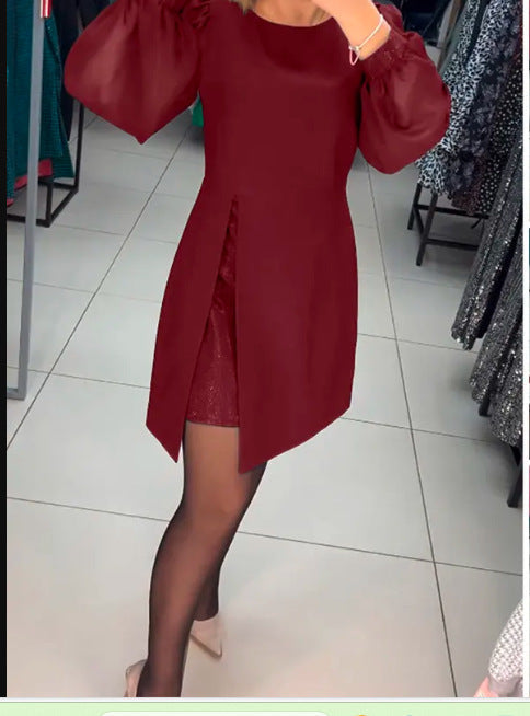 56%Rabatte💥Schlichtes, elegantes, sexy, seidiges Langarmkleid