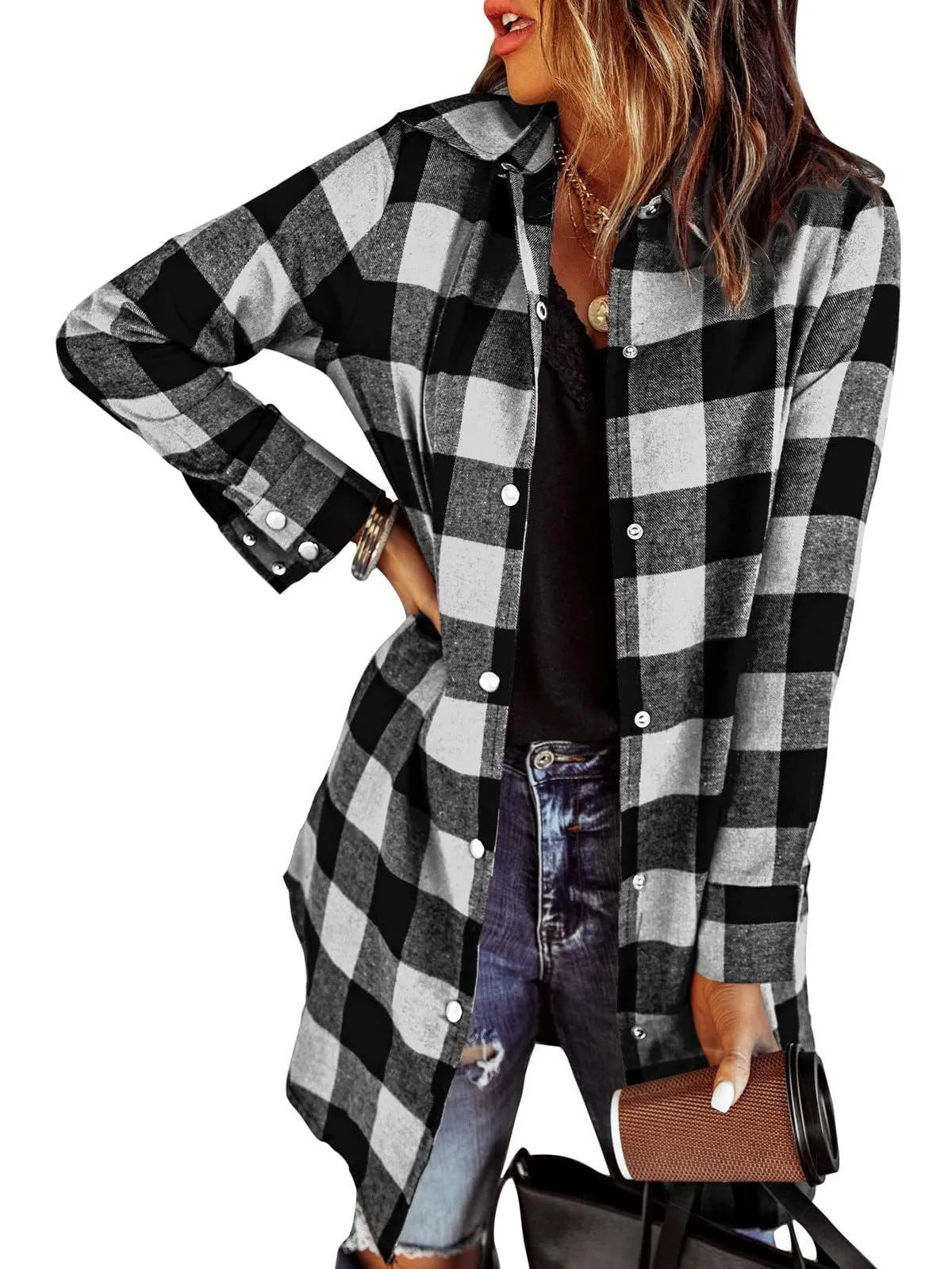 Chaqueta de camisa Longline cardada para mujeres