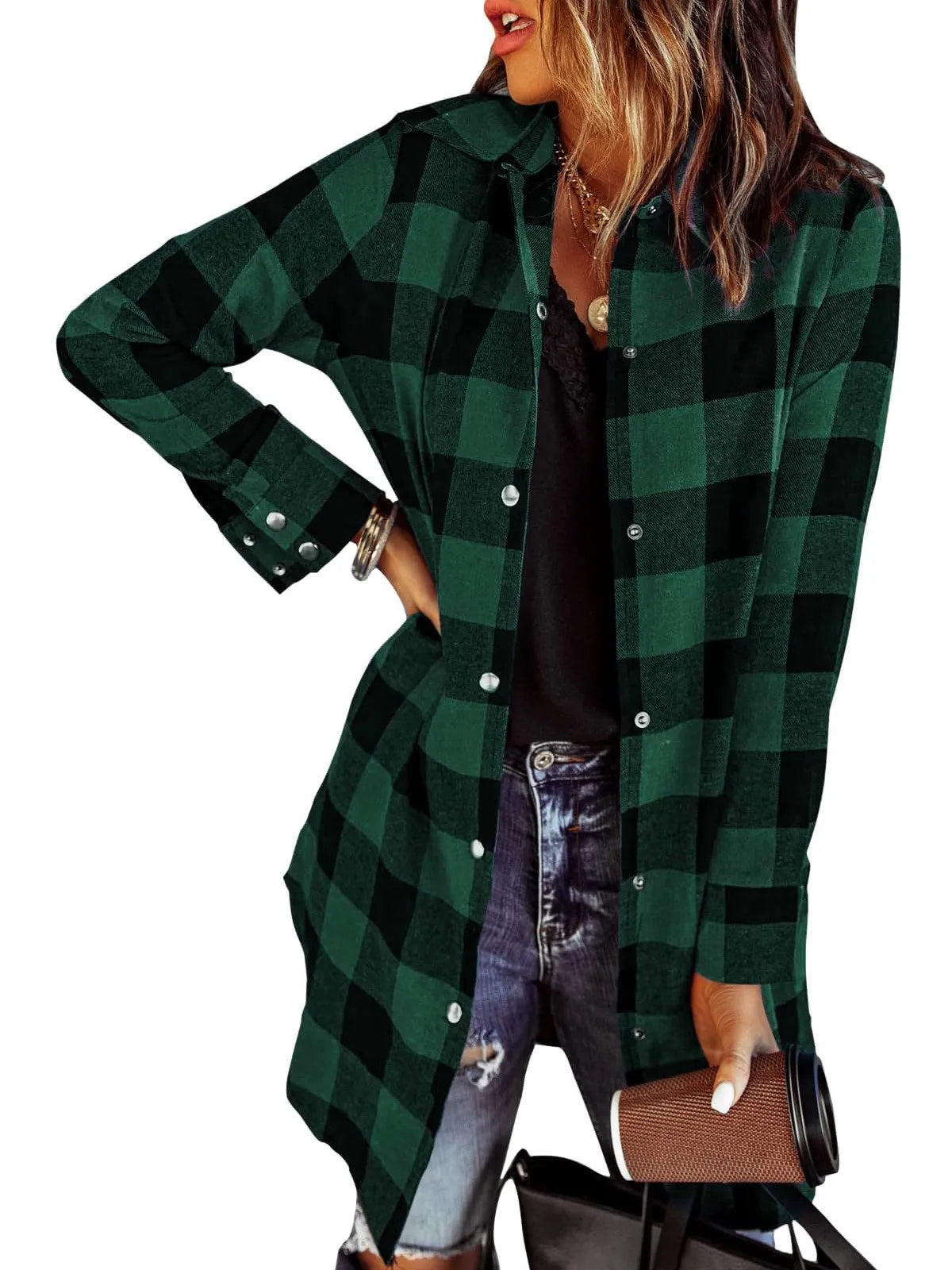 Chaqueta de camisa Longline cardada para mujeres