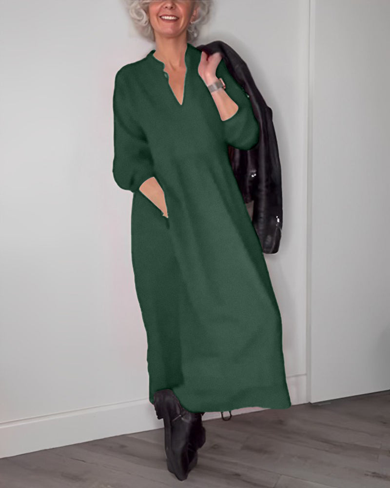 🎁Heiße Neuankömmlinge💃 Elegantes Kleid mit V-Ausschnitt und langen Ärmeln