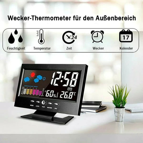 🔥bestes Geschenk-50% Rabatt🔥Digitaler LED-Temperatur- und Luftfeuchtigkeitsmonitor, Wettervorhersage, LED-Tischwecker