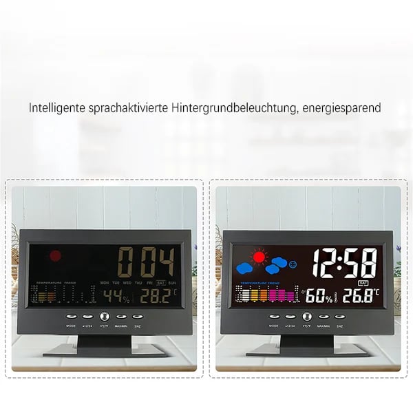 🔥bestes Geschenk-50% Rabatt🔥Digitaler LED-Temperatur- und Luftfeuchtigkeitsmonitor, Wettervorhersage, LED-Tischwecker