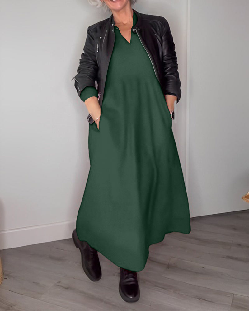 🎁Heiße Neuankömmlinge💃 Elegantes Kleid mit V-Ausschnitt und langen Ärmeln