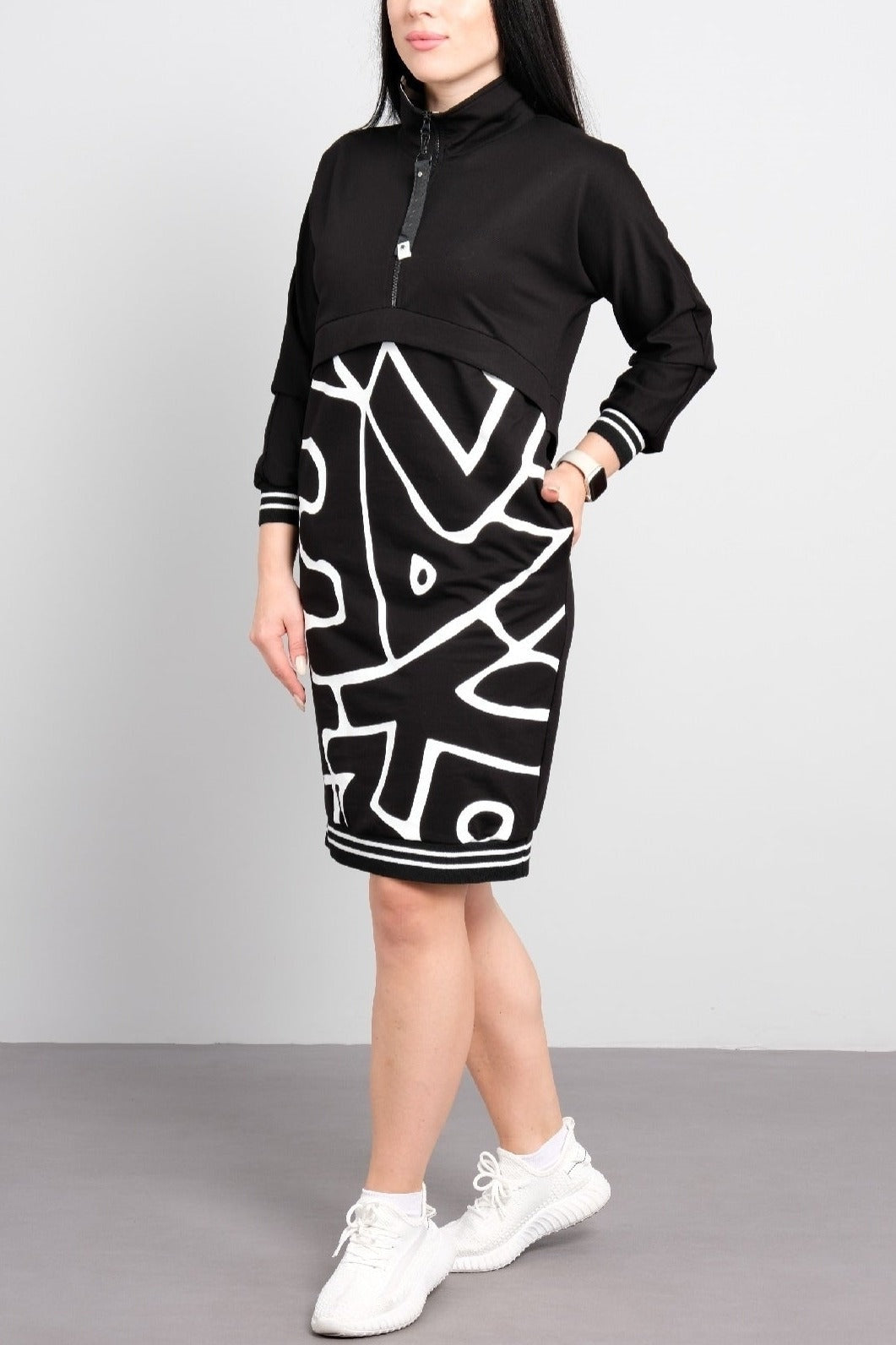 54% de descuento💥 Vestido casual ajustado con estampado y cremallera para mujer