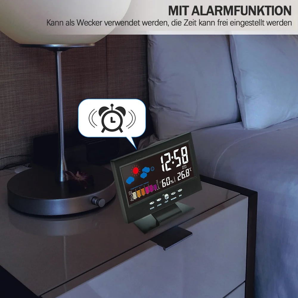 🔥bestes Geschenk-50% Rabatt🔥Digitaler LED-Temperatur- und Luftfeuchtigkeitsmonitor, Wettervorhersage, LED-Tischwecker