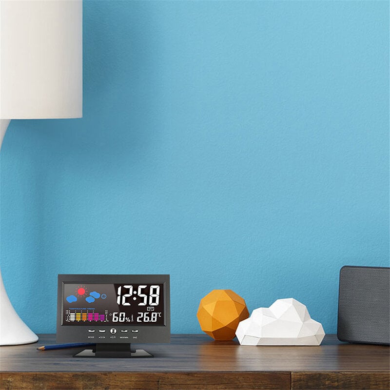🔥bestes Geschenk-50% Rabatt🔥Digitaler LED-Temperatur- und Luftfeuchtigkeitsmonitor, Wettervorhersage, LED-Tischwecker
