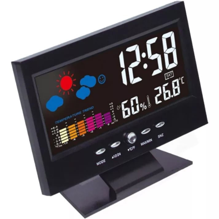 🔥bestes Geschenk-50% Rabatt🔥Digitaler LED-Temperatur- und Luftfeuchtigkeitsmonitor, Wettervorhersage, LED-Tischwecker