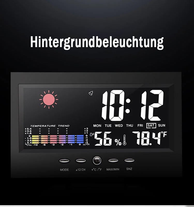 🔥bestes Geschenk-50% Rabatt🔥Digitaler LED-Temperatur- und Luftfeuchtigkeitsmonitor, Wettervorhersage, LED-Tischwecker