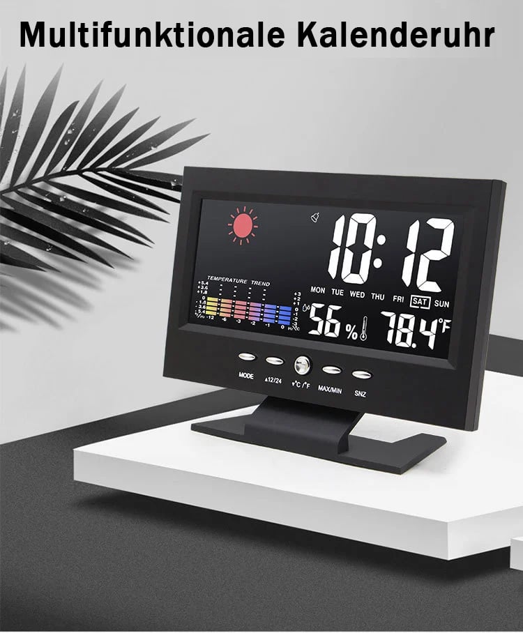 🔥bestes Geschenk-50% Rabatt🔥Digitaler LED-Temperatur- und Luftfeuchtigkeitsmonitor, Wettervorhersage, LED-Tischwecker