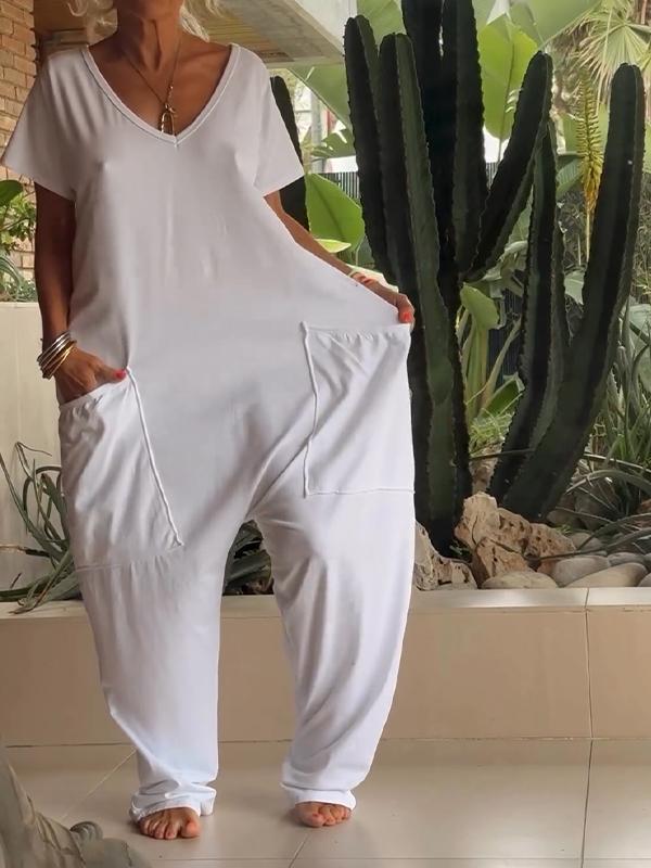 🔥49% DE DESCUENTO🔥 Mono casual de color liso con cuello en V