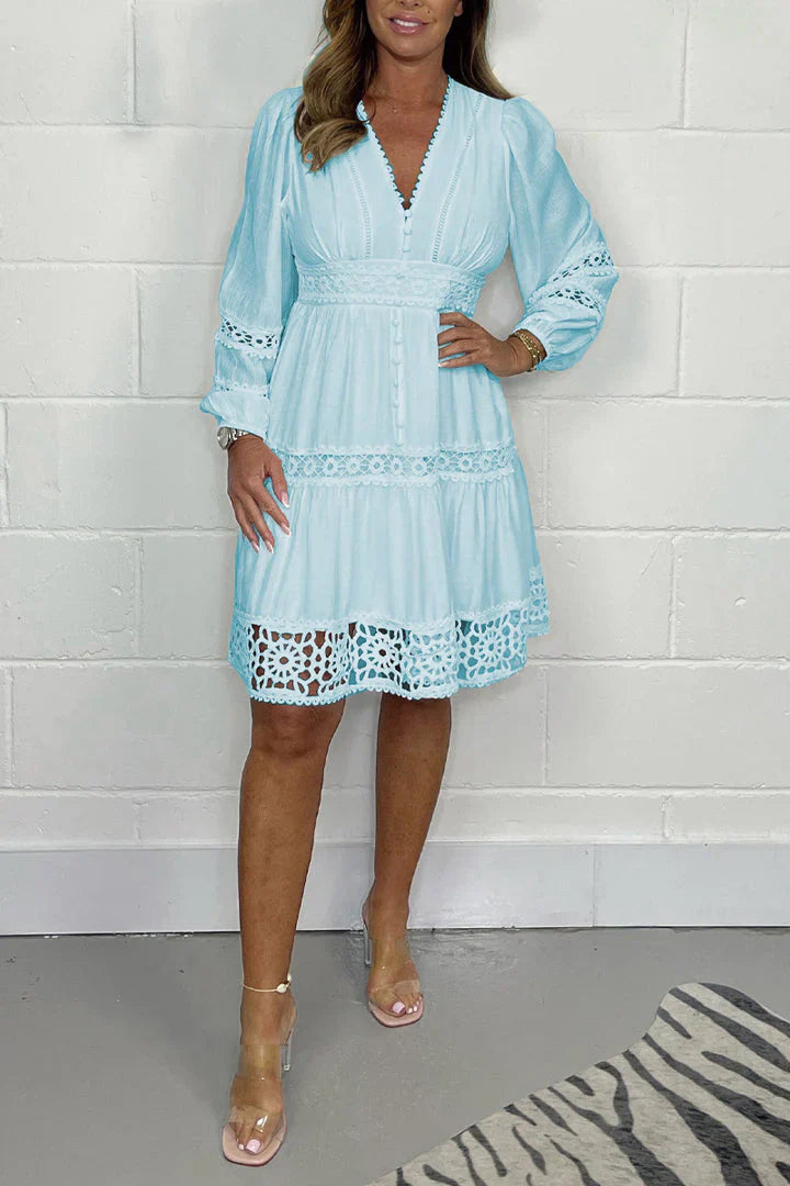 Vestido vintage con una punta ahuecada y cuello en V para mujeres
