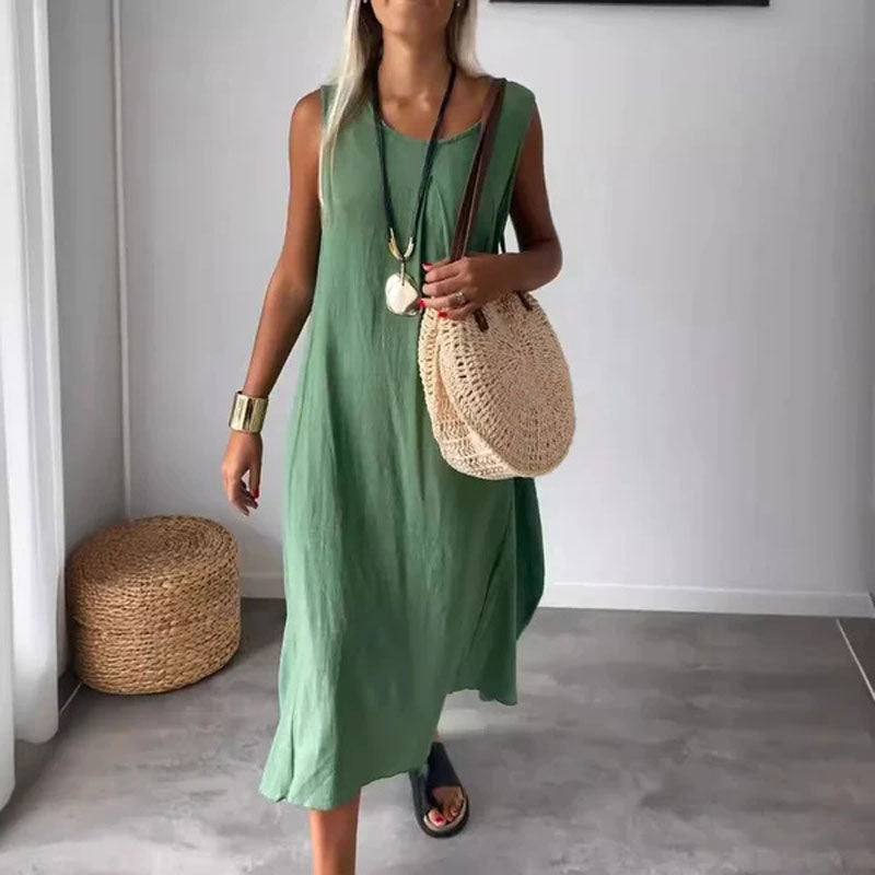 👗50% Rabatt 👍Ärmelloses Freizeitkleid aus Baumwolle und Leinen mit Tasche
