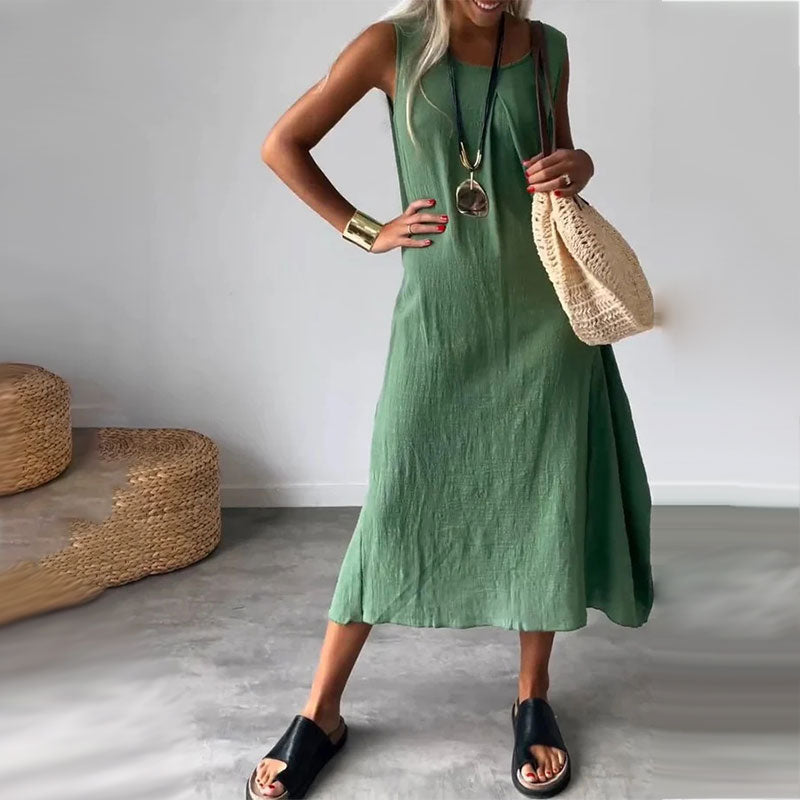 👗50% Rabatt 👍Ärmelloses Freizeitkleid aus Baumwolle und Leinen mit Tasche