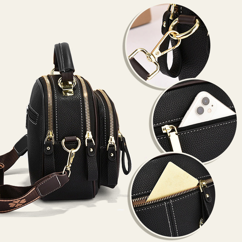 🎁Hot Sale 49% Rabatt⏳Klassische Multifunktionsfächer Verstellbarer breiter Schultergurt PU Leder Crossbody Tasche
