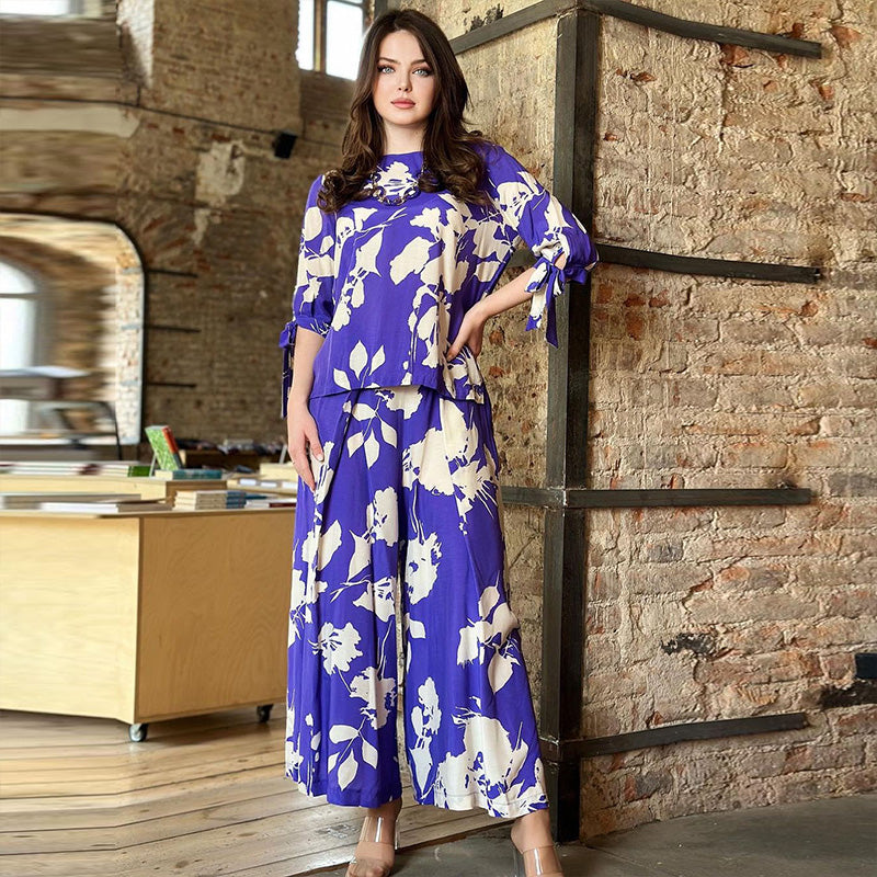 50%Rabatte💥Florales Krawatten-Top mit weiten Hosenbeinen 2-teiliges Set
