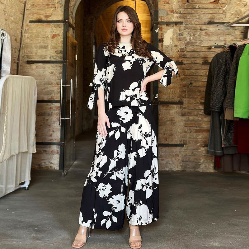 50%Rabatte💥Florales Krawatten-Top mit weiten Hosenbeinen 2-teiliges Set