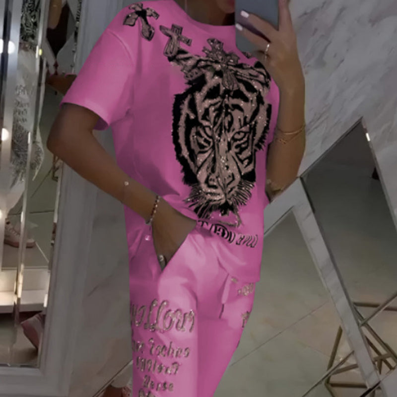 ⏳Oferta por tiempo limitado💥 Conjunto de 2 piezas con top informal con cordón y pantalón.🐯