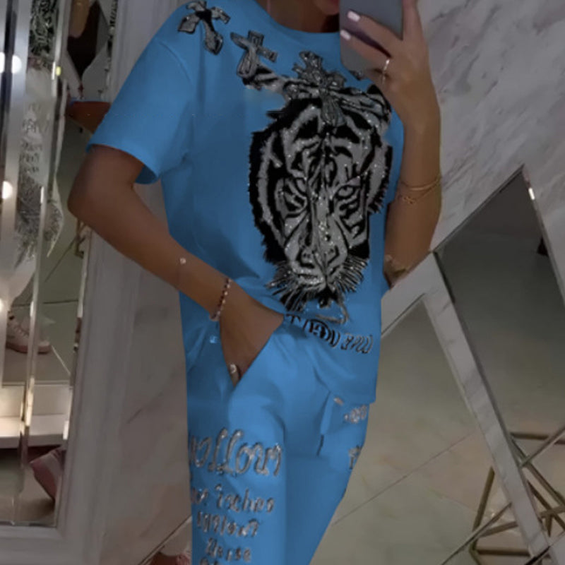 ⏳Oferta por tiempo limitado💥 Conjunto de 2 piezas con top informal con cordón y pantalón.🐯